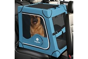 Snagle Paw Portable Dog Crate for Car Travel,Metal Frame Pet Crate,Pet Carrier for Car Back Seat Secures with Headrest Strap and Seatbelt,L