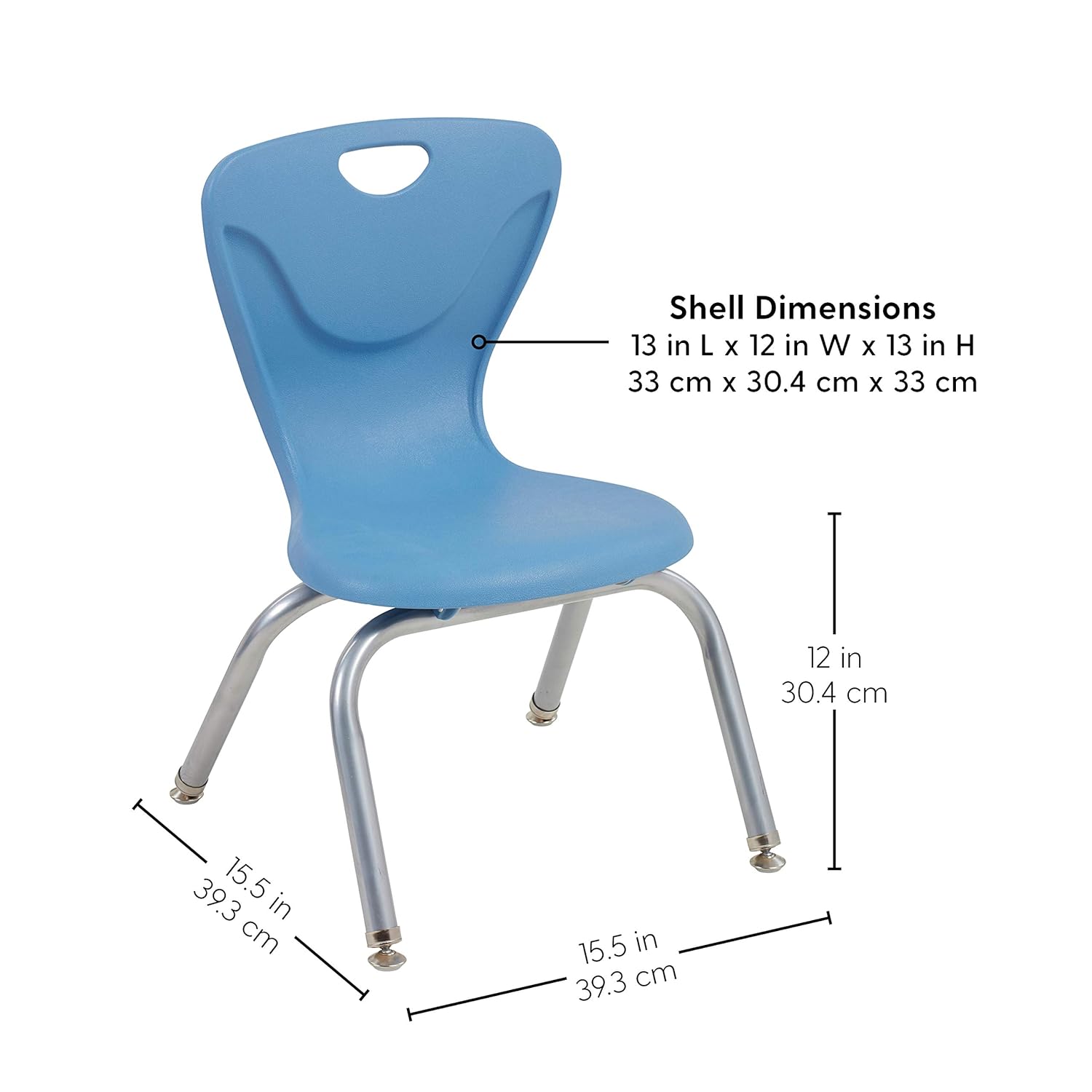 FDP 12" Contour School Stacking Student Chair, Ergonomic Molded Seat Shell with Powder Coated Silver Frame and Swivel Leg Glides; for in-Home Learning or Classroom - Navy/Powder Blue (4-Piece): Industrial & Scientific