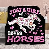 Horse Blanket Gift for Girls Women Plush-Just A Girl Who Loves Horses Comfy Throws Cowboy Western Lightweight Sheet Pony Bedding Quilt Soft Flannel Blankets for Couch Chair Travel-40x50 Inches