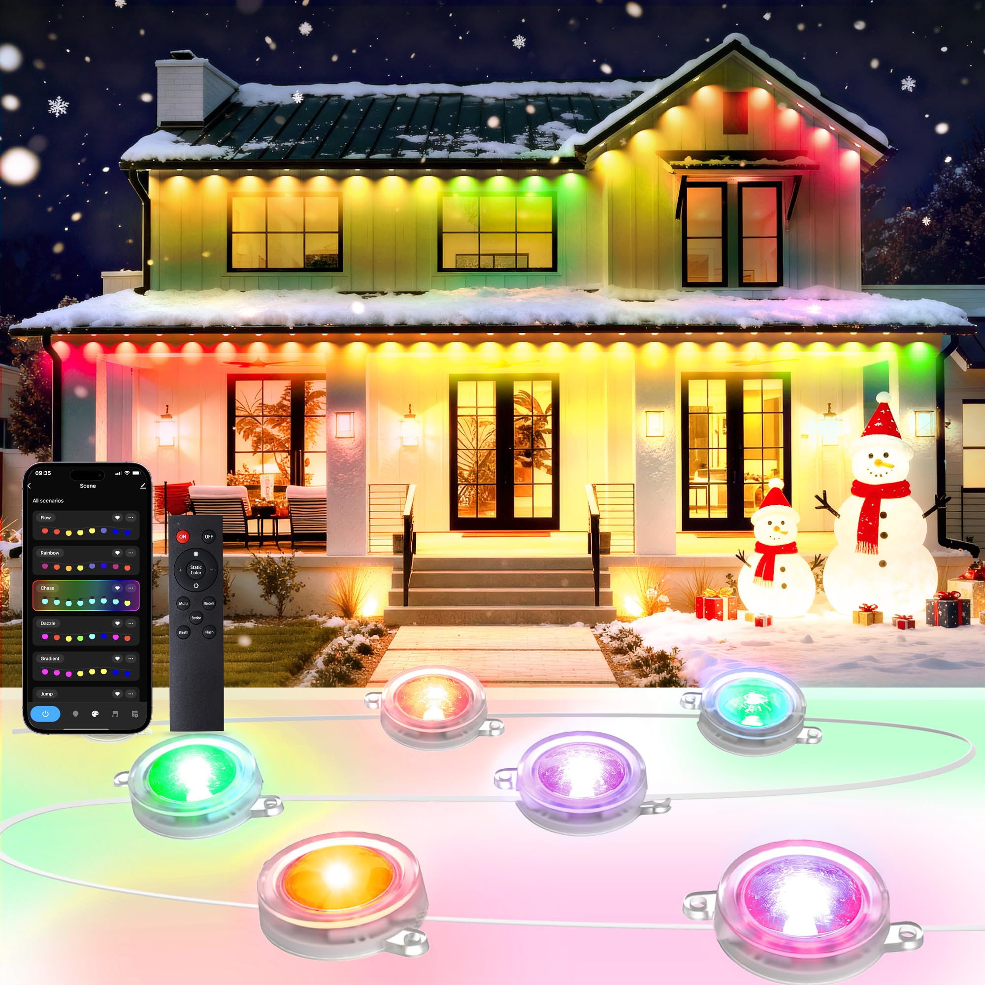 Photo 1 of Pak Smart Permanent Outdoor Lights, 100FT with 60 LED, IP67 Waterproof Christmas String Lights, Scene Modes & Music Modes, Compatible with Alexa & Google Assistant, Outdoor Decor for House Garden
