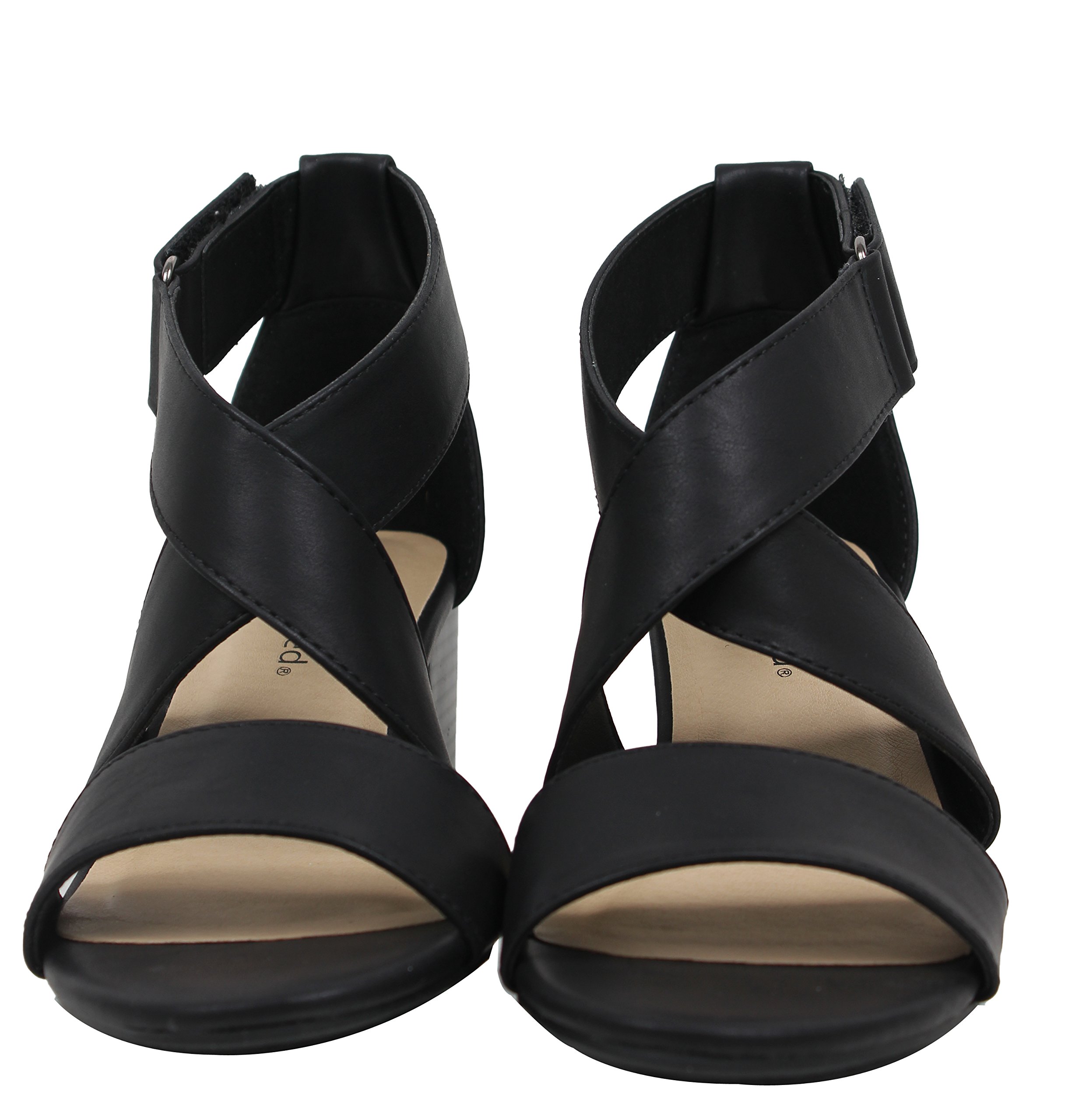 CITYCLASSIFIED Women's Open Toe Wide Strap Strappy Mid Stacked Block Heel, Black, 7 - Image 6