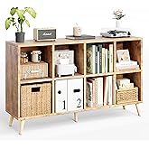 Flrrtenv 8-Cube Bookshelf 2 Tier Retro Bookcase with Legs, 11in Shelf Opening, 47" Wood Bookshelves Storage Organizer Shelf, Freestanding Open Book Shelves for Bedroom Living Room Office, Rustic Brown