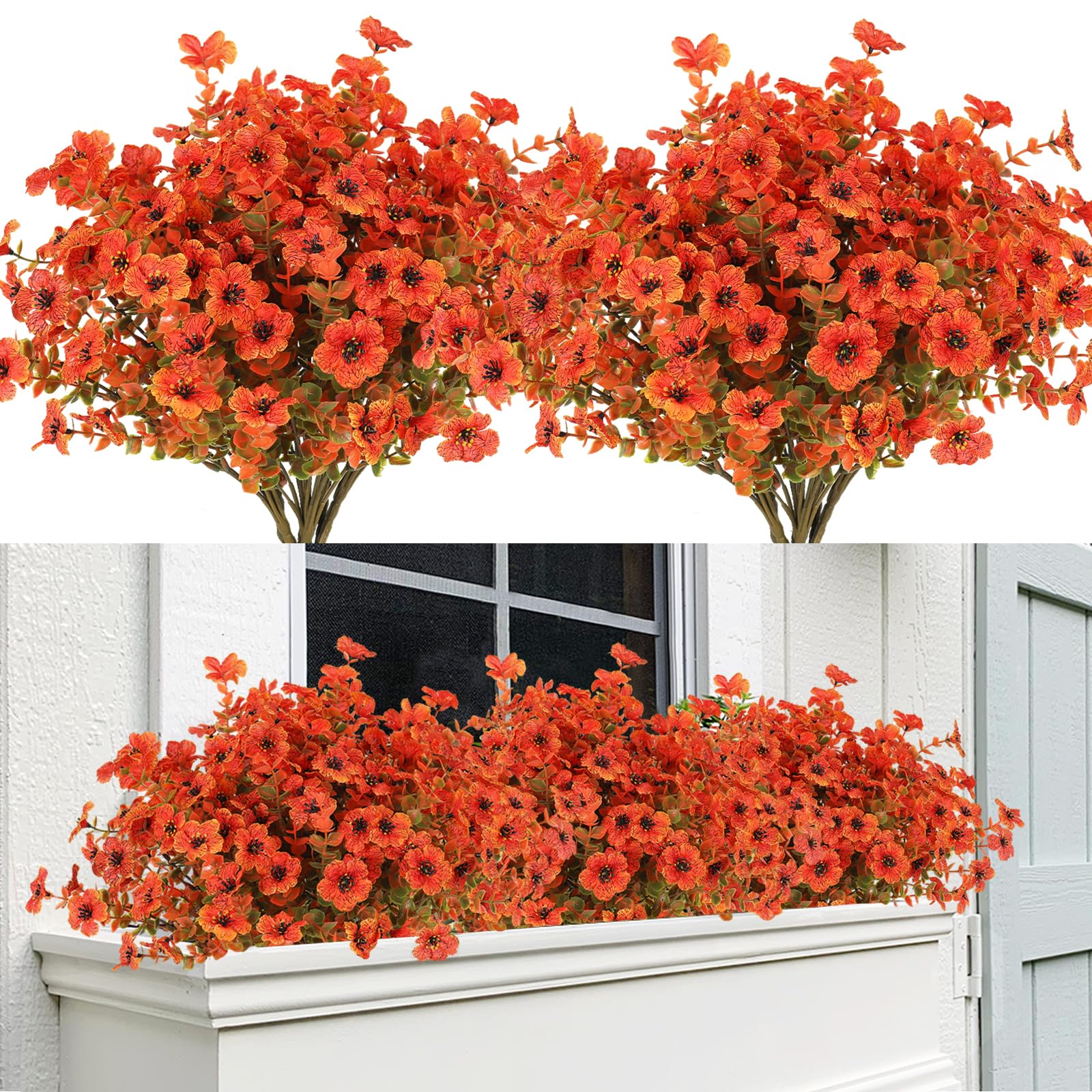 Photo 1 of 12 Bundles Artificial Mums Fall Flowers for Outdoors Fake Plants - Faux Outside Greenery Boxwood No Fade Plastic Shrubs Decor for Front Door Porch Planter Patio Garden Home Thanksgiving(Salmon)