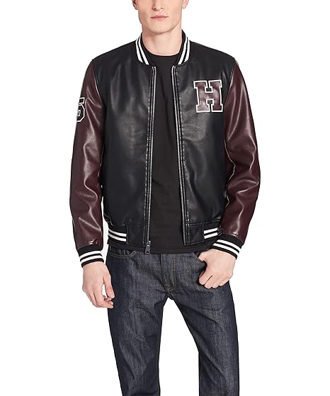 tommy hilfiger leather varsity jacket