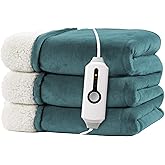 RALYSUN Electric Heated Blanket Throw Size 50"x60" - Dual-Sided with Microplush & Sherpa Fabric, 4 Heat Settings & 3 Hours Auto Off, Machine Washable - Teal
