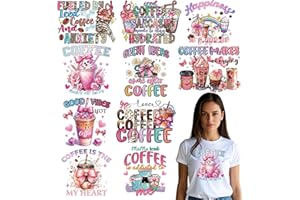 Falueqg Coffee Iron on Transfers for Tshirts - 10Pcs DTF Transfers Ready to Press, Pink Bow Iron on Decals, Coquettee Iron on Patches Stickers for Clothing Pillow Hat Jeans DIY Supplies