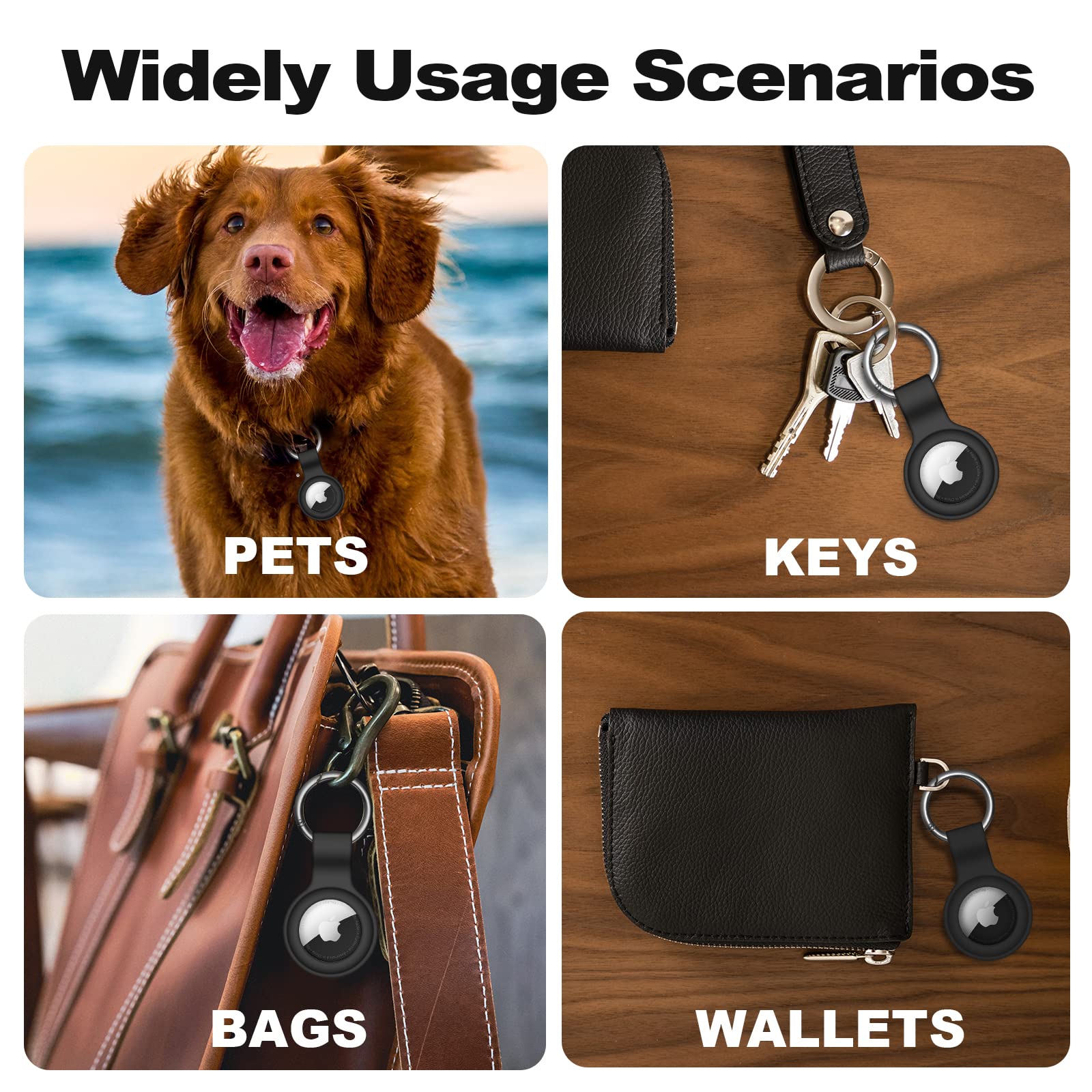 1|2|4 Pack for AirTag Holder Compatible with Air Tag Case Keychain Silicone for air tagholder Key Ring Chain for Apple for GPS Item Finders Accessories, for Bags, Pets, Kids, Luggages, Black