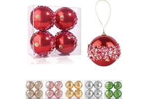 ZHANYIGY 4" Christmas Ball Ornaments, 4pc Set Red Shatterproof Christmas Decorations Tree Balls for Xmas Trees Wedding Party Holiday Decorations