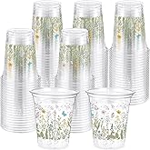 Hushee 60 Pcs Floral Cups with Spring Summer Fall Flower 16 oz Wildflowers Plastic Disposable Drinking Cups for Summer Spring Autumn Birthday Baby Shower Party Supplies(Wildflower)