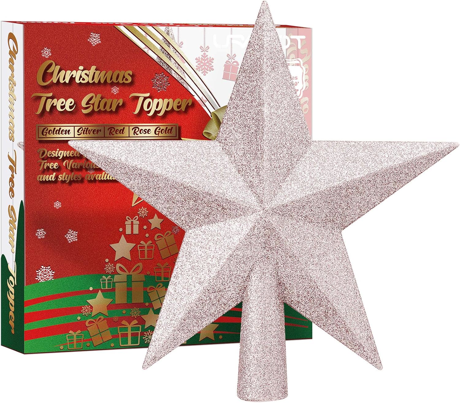 Tree Toppers - URATOT Mini Glittered Christmas Star Tree Topper Christmas Decorative Holiday Treetop Shatterproof Star Ornament for Holiday Christmas Tree Decoration
