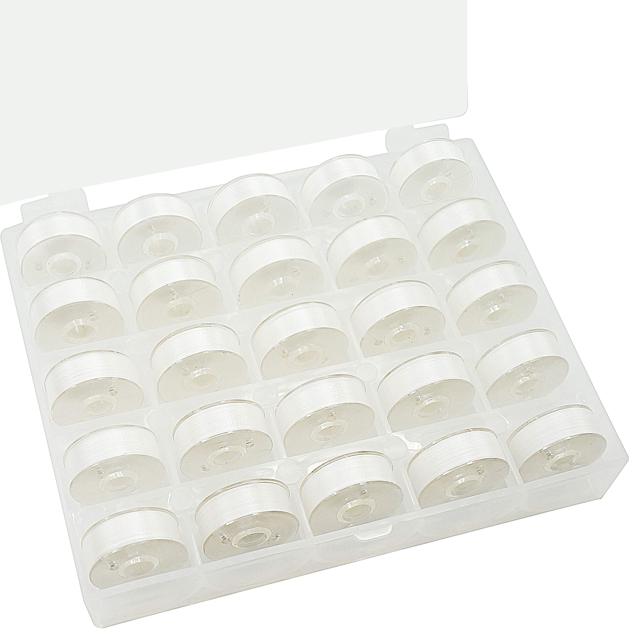 Photo 1 of New brothread 25pcs Type L (SA155) Size White Prewound Bobbin Thread Plastic Side for for Commercial & Home Embroidery and Sewing Machines - 60 Weight