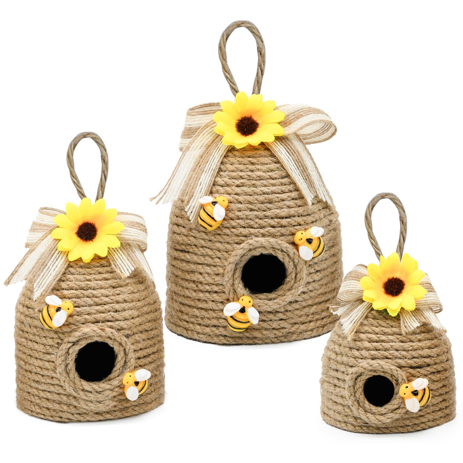 Photo 1 of nuvagiki Bee Hive Decor, 3 Pack Farmhouse Bee Decorations Indoor, Rustic Bee Themed Home Decor, Spring Summer Bee Home Decor for Kitchen, Sunflowers Decorations