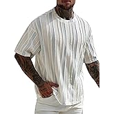 SOLY HUX Men's Casual Striped T Shirts Short Sleeve Crew Neck Color Block Textured Tees Summer Tops
