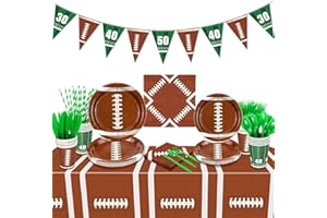 HEGBOLKE Football Theme Party Supplies - Including Dinner Plates, Dessert Plates, Cups, Napkins, Tablecloth, Tableware, Straws, Banner for Game Day and Football Birthday Decorations, Serves 20