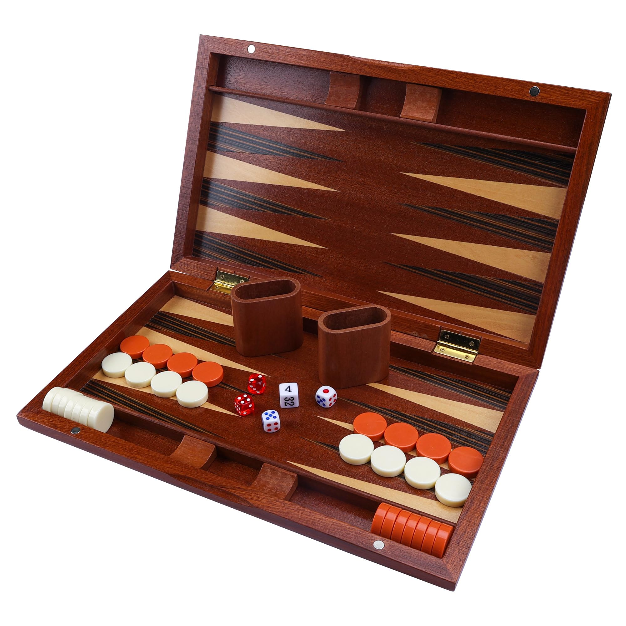 Brown Wooden Backgammon Set - 15 inches Folding Classic Board Game for Adults and Kids, Portable and Travel Backgammon Set with Playing Pieces and Strategy & Tip Guide