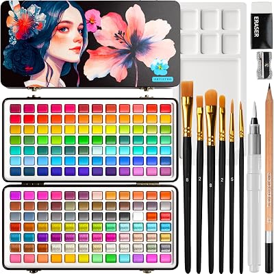 ARTISTRO 168 Watercolor Paint Set with 6 brushes Metal Case Portable