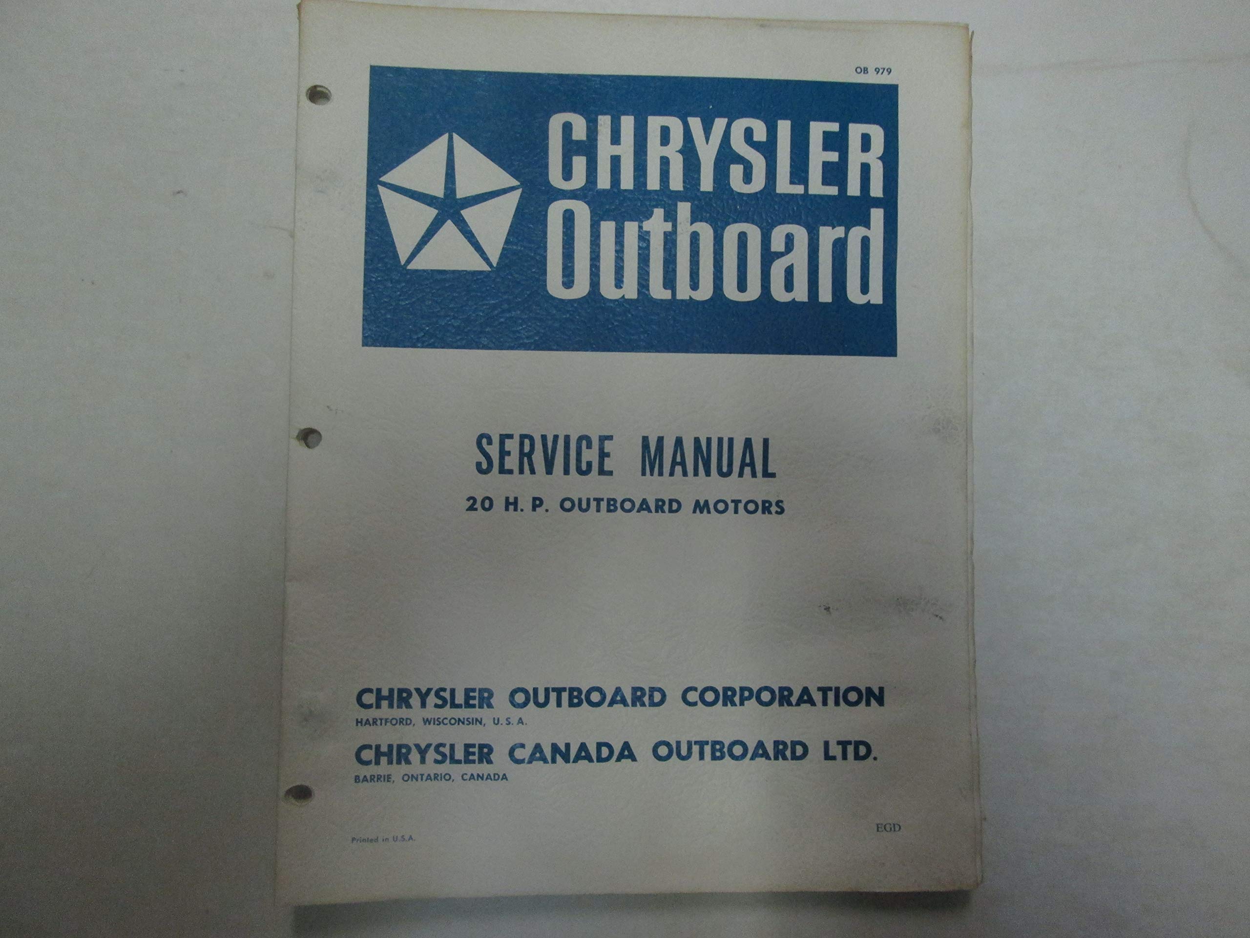 Chrysler Outboard 20 HP Outboard Motors Service Repair Manual Factory OEM  *** Paperback – 1980