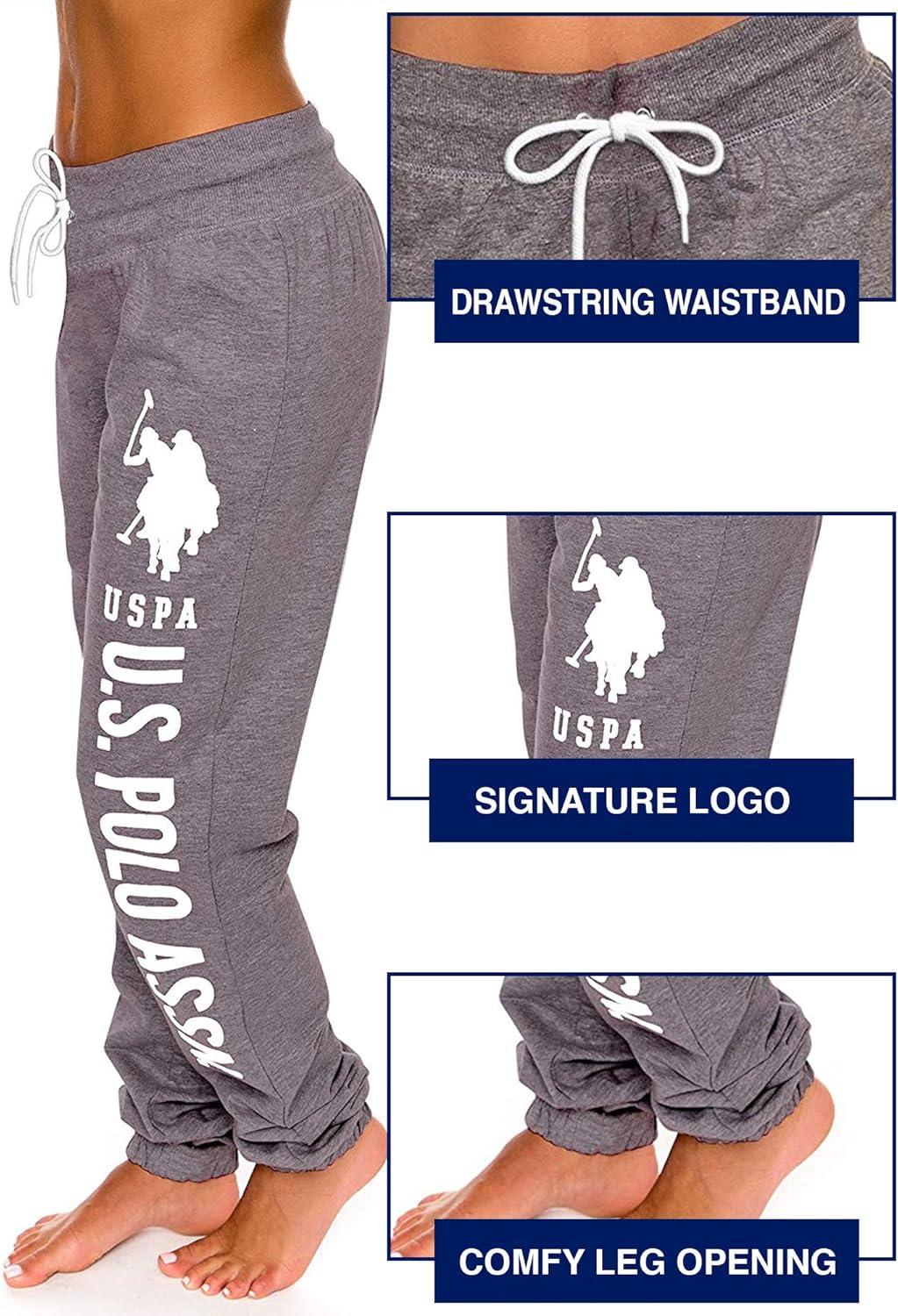 U.S. Polo Assn. Essentials Womens French Terry Jogger Lounge Sleep Sweatpants Pajamas: Clothing