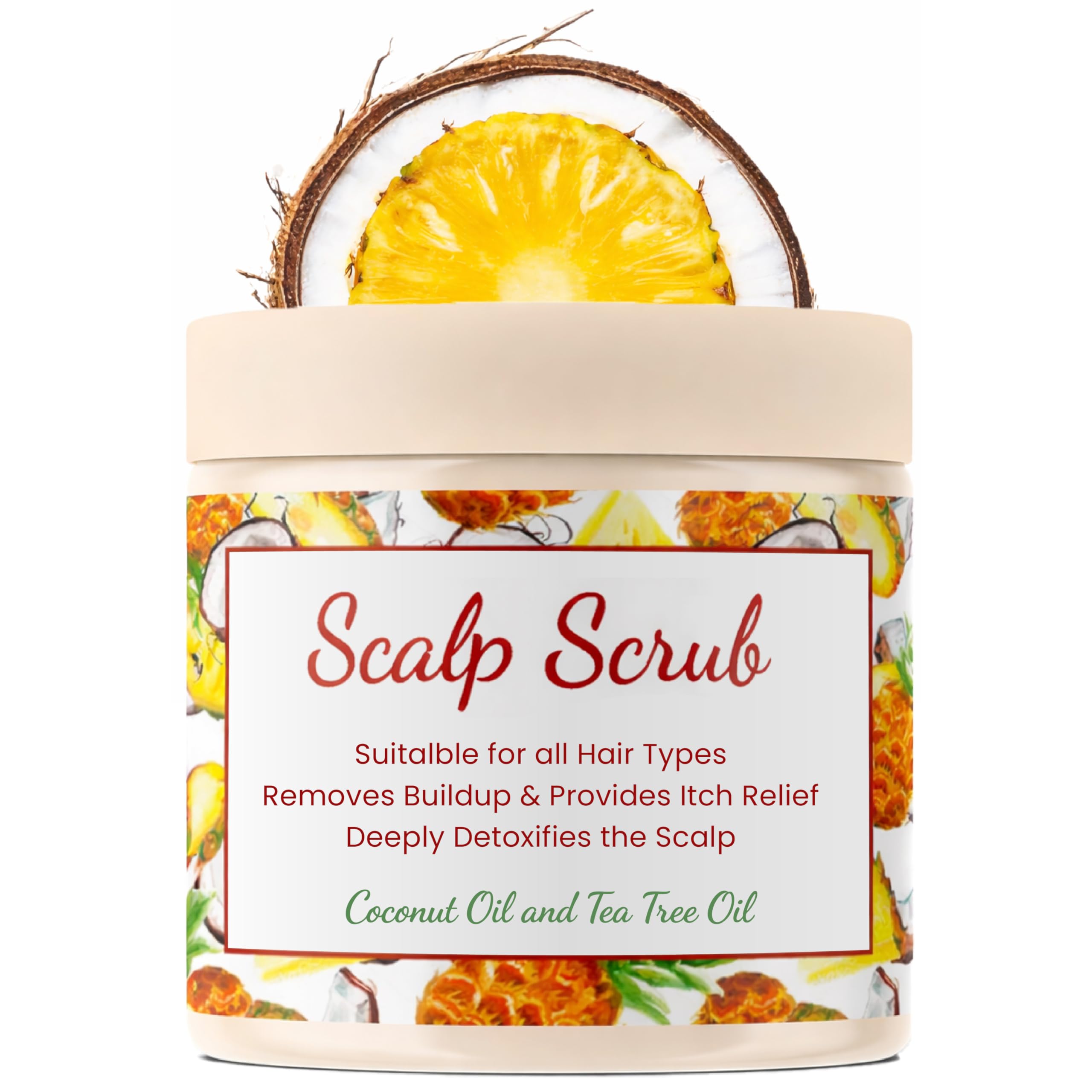 CalmGrace Exfoliating Scalp Scrub | Coconut & Pineapple Hair Scrub Scent with Dead Sea Salt & Coconut Oil | Hair Scalp Exfoliator for Dandruff Prone Oily Hair & Dry, Itchy Scalp – 200g