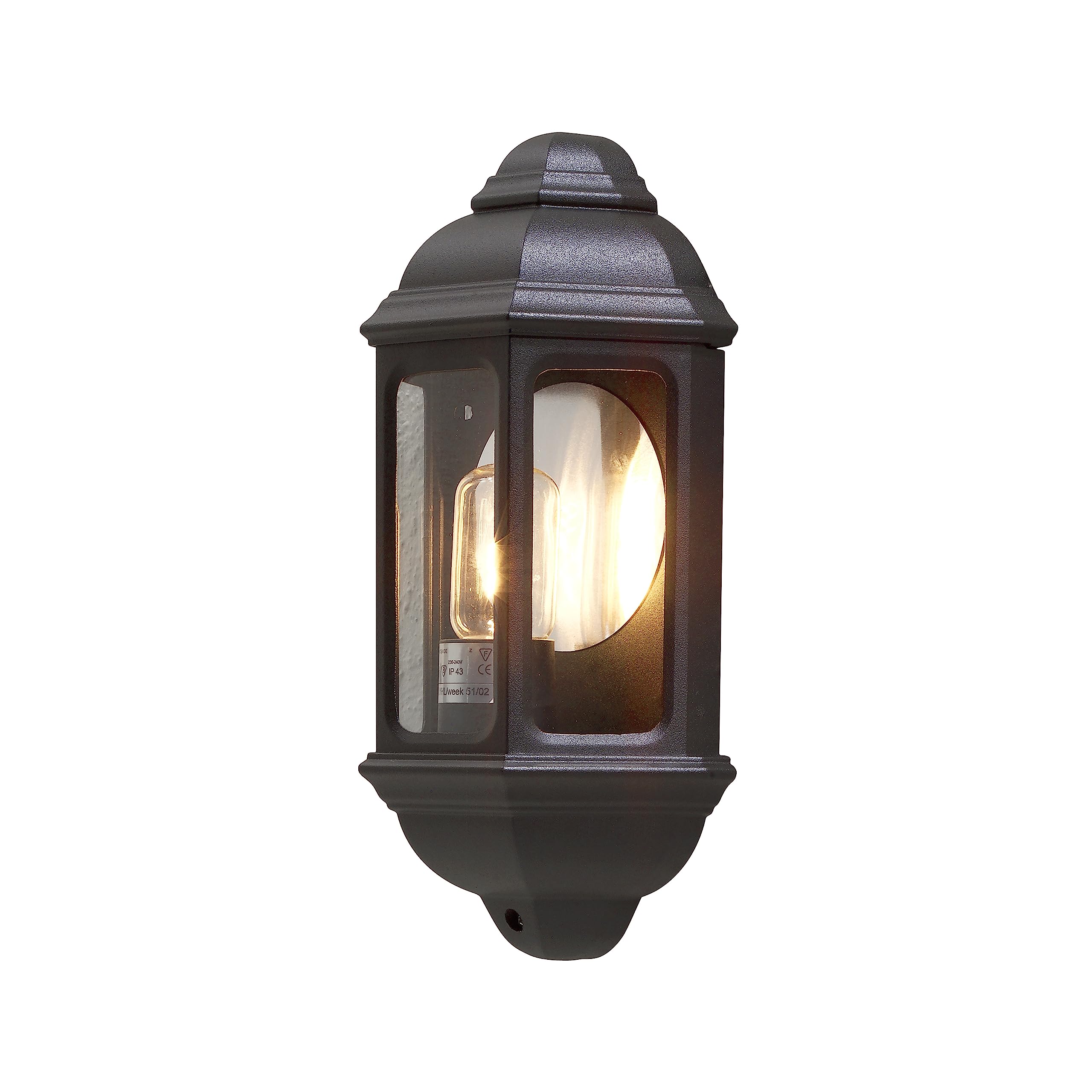 Konstsmide Outdoor Wall Lights Mains Powered/Cagliari Flush Classic Lantern/1 x 100 W E27 Max Lamp/Clear Glass/Aluminium/IP43/Outside Light Matt Black