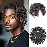 BECUS Dreadlock Hair Topper for Men Afro Synthetic Toupee with Bangs Short Braided Dreads Lock Wiggy Topper for Daily Wear Cosplay Halloween Party (Brown)