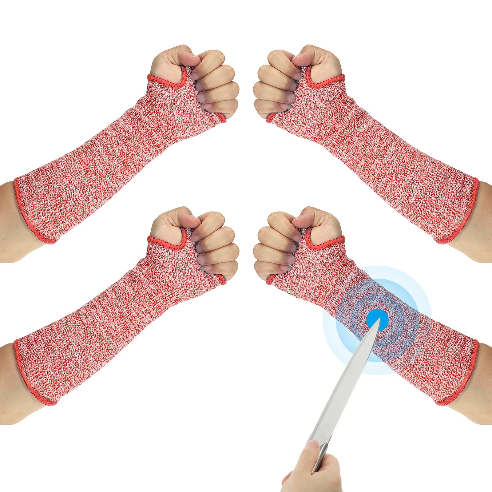 PATIKIL 14 Inch Cut Resistant Sleeve, 2 Pairs Arm Safety Protectors Sleeves with Thumb Hole Level 5 Protection Forearm Guard Sleeves for Thin Skin and Bruising, M, Red