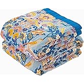 KMBFWU Blue Orange Fall Blanket 60"x 80" Boho Throw Blankets for Couch Bed Chair, 100% Cotton Quilts Warm Soft Blanket Muslin Bed Blankets Home Decor Farmhouse Warm Throws Gifts for Women Mom