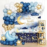 Fiesec Twinkle Twinkle Little Star Baby Shower Decorations, Blue Stars and Moon Party Decoration with Balloons Garland Baby Boxes Backdrop Tablecloth