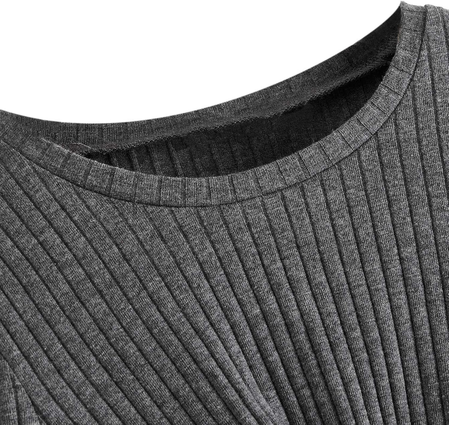 Romwe Girl's Cute Rib Knit Long Sleeve Twist Front Crew Neck Slim Fit Crop Tee Top Blouse: Clothing
