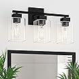 Espird Matte Black Bathroom Vanity Light, 3-Light Vanity Lighting fixtures Over Mirror, Square Design & UL Certification, Wall Sconces with Clear Glass Shades, E26 Socket (Bulbs Not Included)