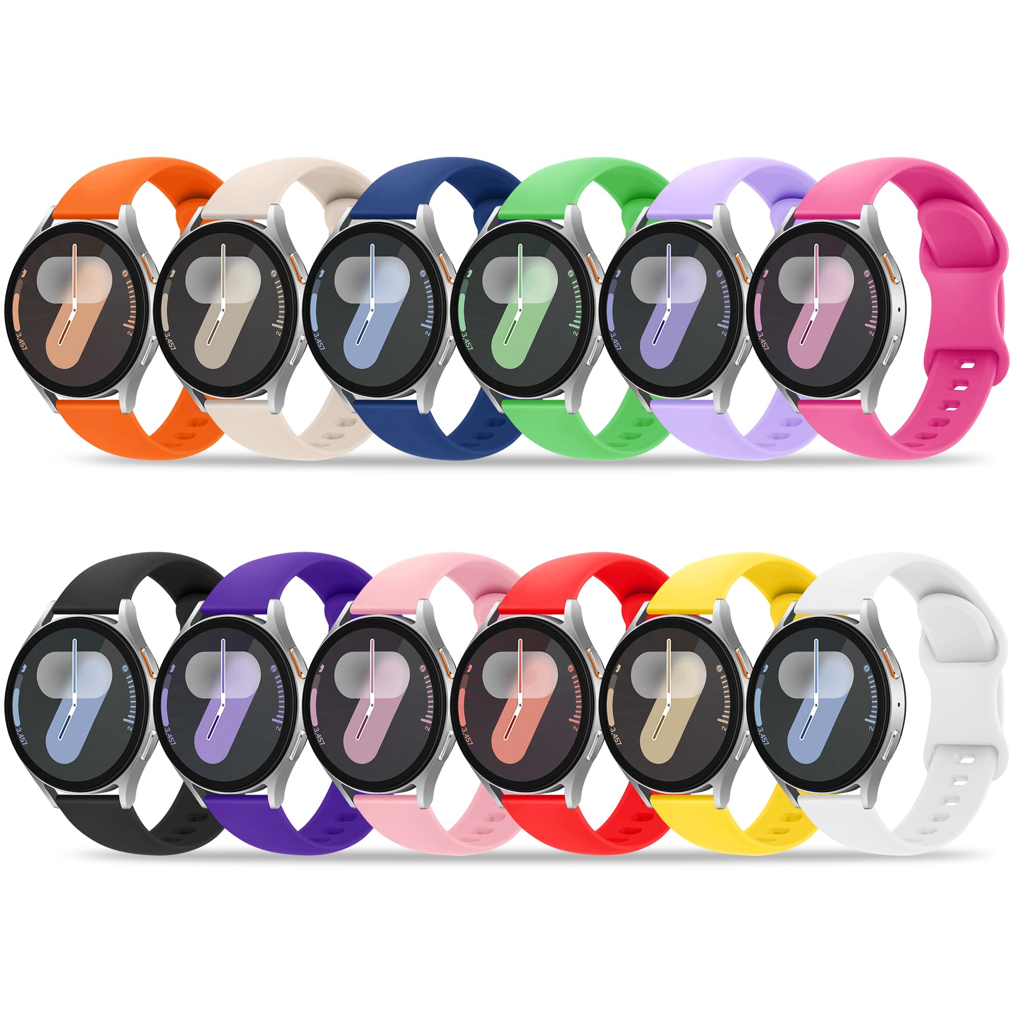 Tiorecime 12 Pack Bands Compatible with Samsung Galaxy Watch 7 6 5 4 40mm 44mm/6 4 Classic 43mm 47mm 42mm 46mm/5 Pro 45mm/Active 2 Band, 20mm Soft Silicone Sport Replacement Strap for Women Men