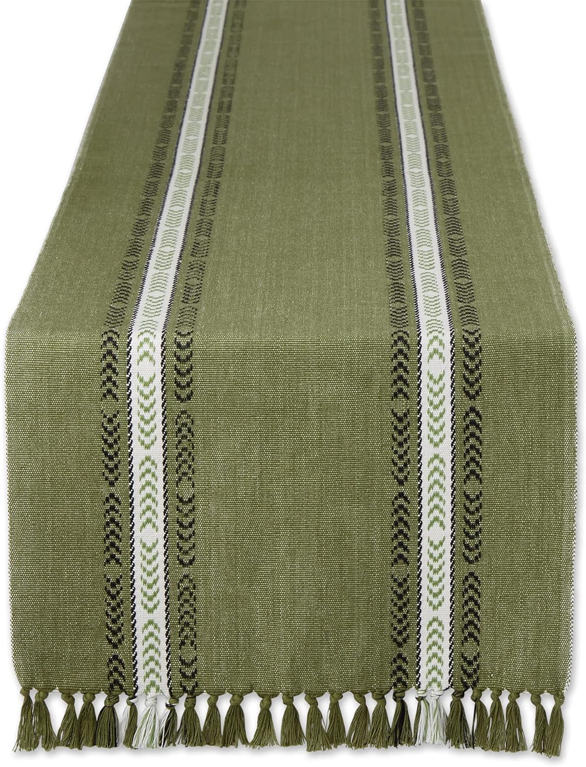 DII Fringe Striped Table Top, Cotton, Dobby Olive, Table Runner, 14 x 108 cm — image 1