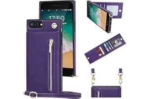 KIHUWEY iPhone 8 Plus iPhone 7 Plus Crossbody Wallet Case with 5 Card Slots, Wrist Strap Protective Kickstand Shoulder Cross Body Zipper Pocket Cover Case 5.5 Inch (Purple)
