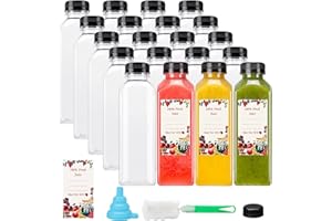 SUPERLELE 20pcs 16oz Juice Bottles, Plastic Juicing Bottles with Caps, Clear Bulk Drink Containers with Black Tamper Evident Lids for Juicing, Smoothie, Drinking and Other Beverages
