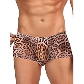 ohyeahlady Leopard Print Underwear for Men Sexy Breathable Boxer Briefs Low Rise Silky Trunks Boxer Underpants Stretch