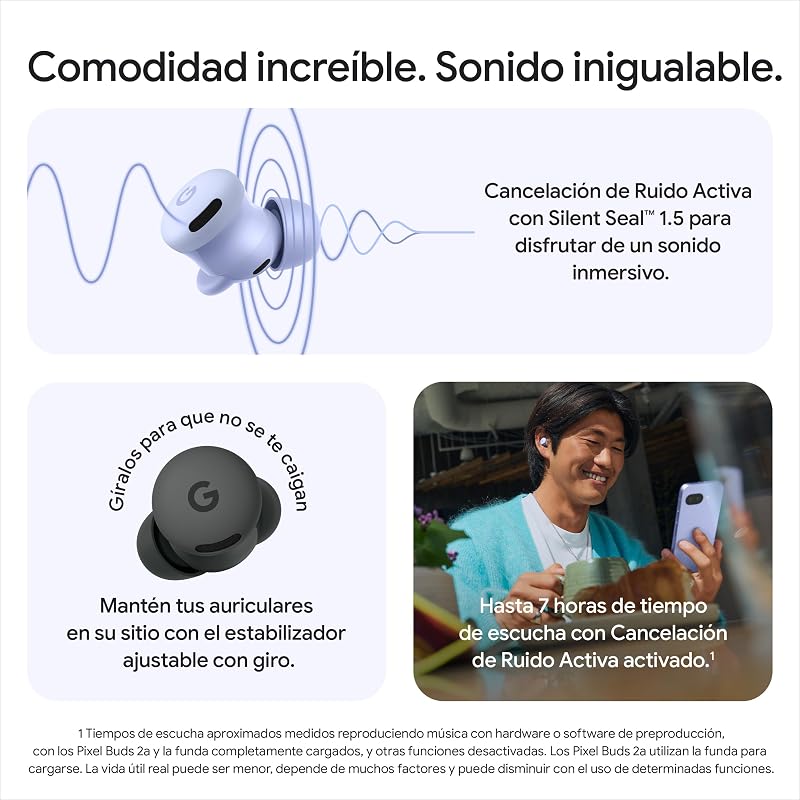 Pixel Buds 2a - Auriculares de botón inalámbricos con Cancelación de Ruido Activa - Ligeros y cómodos - Resistentes al Agua - Compatibles con Bluetooth - Verde Musgo