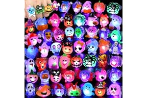 FLY2SKY Halloween Treats 50Pcs 3D Ring LED Light Up Rings Halloween Toys Gifts Halloween Party Favors for Kid Glow In The Dark Accessory Non Candy Gift Goodie Bags Fillers NEW VERSION