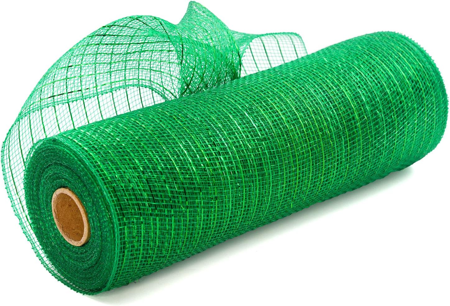 Acekit Green Deco Poly Mesh Ribbon with Metallic Foil 10 inch x 30 feet Each Roll for Wreaths, Swags Bows Wrapping and Decorating Projects-Green