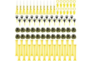 Yunsailing 96 Pcs Noisemakers Include 24 Hand Clappers 24 Cheerleading Pom Poms with Handle 24 Thunder Sticks Cheer Sticks 12 Plastic Whistles with Lanyards 12 Squawker Horns for Sport (Black Gold)