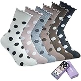 lykicool Ruffle Socks for Women Polka Dot Cute Crew Socks,Soft Thin Cotton-Casual Athletics,6 Pairs(Size 5-9)