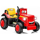 12V Kids Ride On Tractor for Toddlers 3-6,Ride on Toys,Toddler Cars,Remote Control,Chimney,Bluetooth Music,Led Light,red