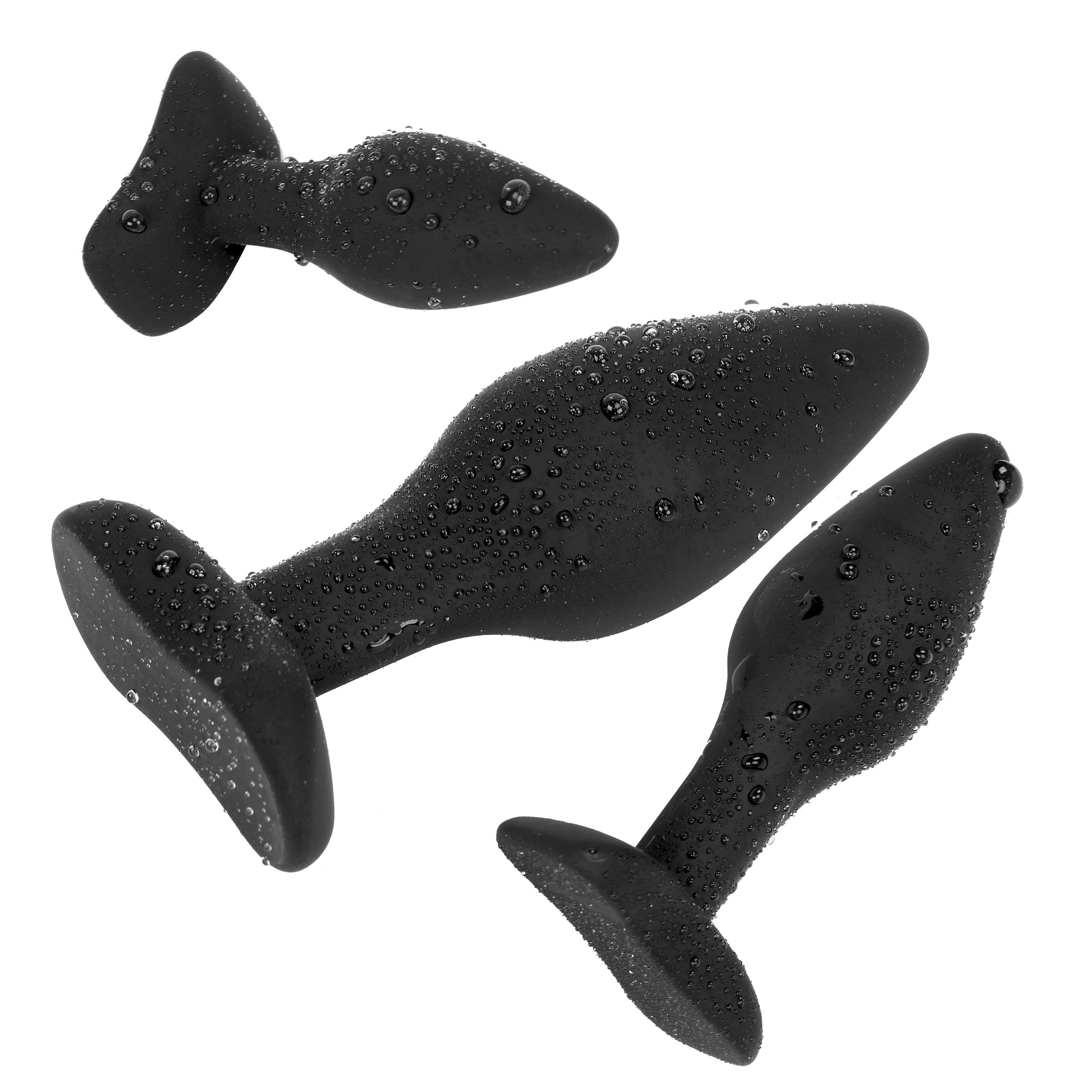 Belmalia 3X Anal-Plug with Stable Foot, Silicone Triple Set ร 30 ร 40 ร 45 mm, Butt-Plug Black - Erotic Adult Toys