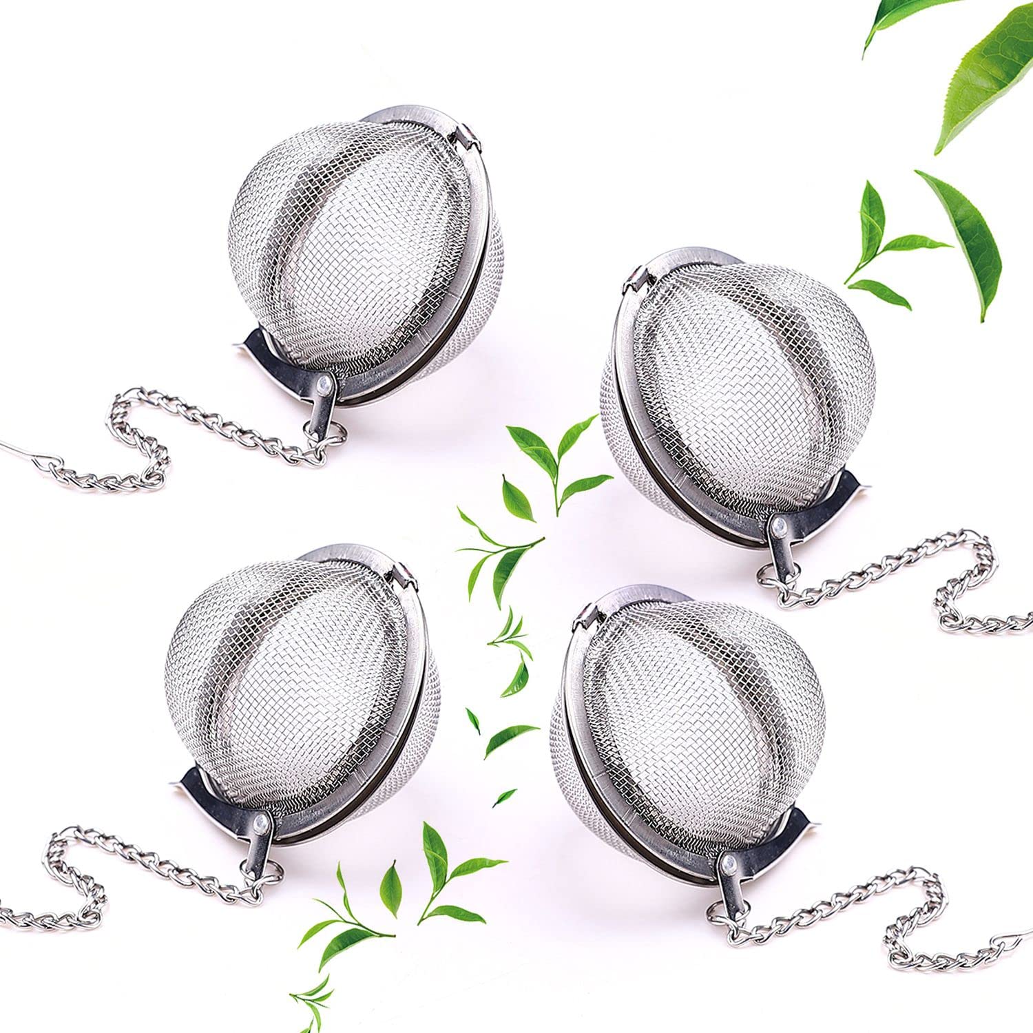 4Pcs Tea Infuser, Stainless Steel Tea Ball Mesh Tea Infuser Strainers with Extended Chain Hook and Extra Fine Mesh for Brew Loose Leaf Tea and Spices & Seasonings