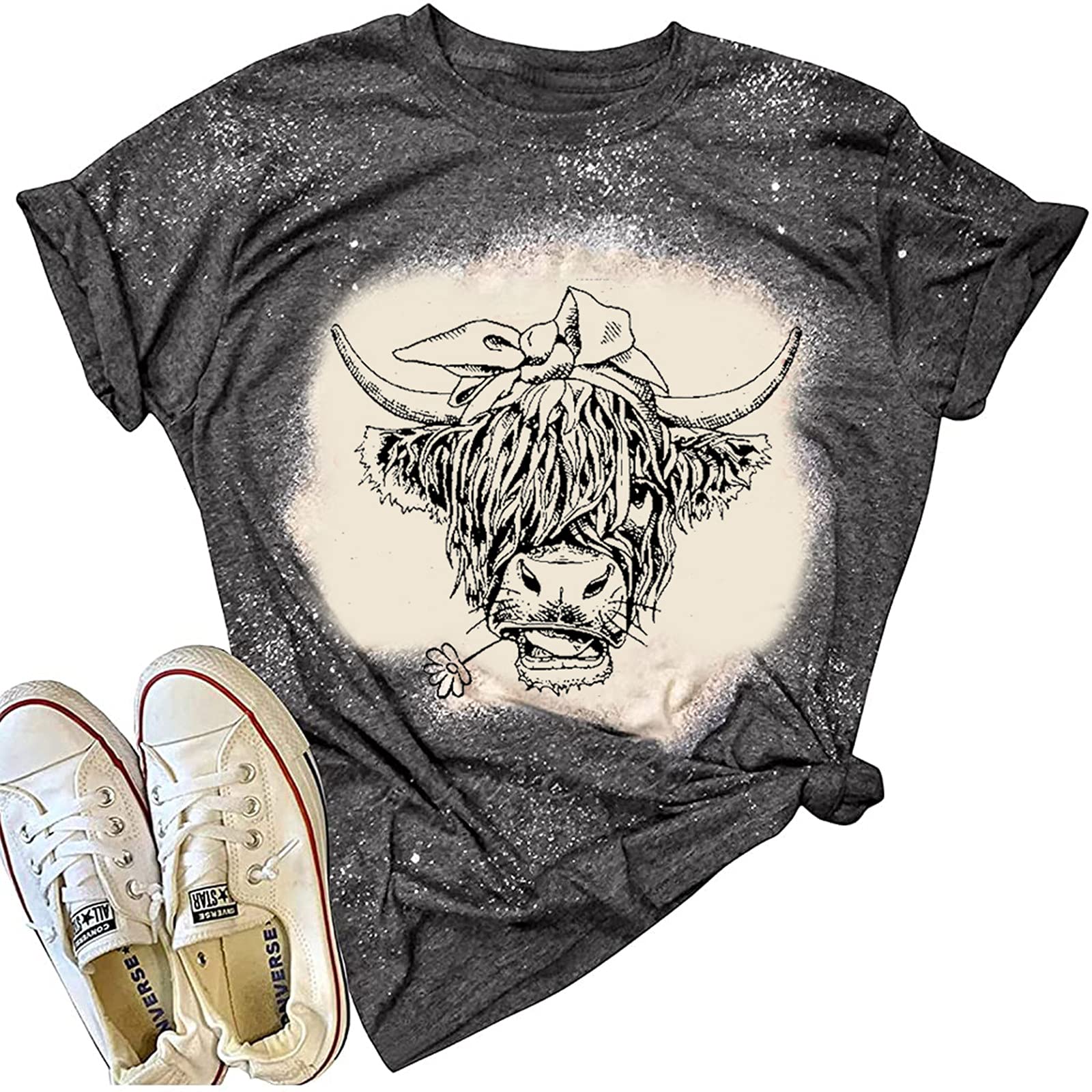Photo 1 of Cow Shirt Women Funny Cute Cattle Cowgirl T-Shirt Animal Graphic Tee Farm Life Casual Short Sleeve Tops A-red