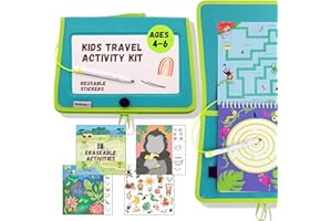 Totebook Dry Erase Kids Activity Book with Tethered Crayola Washable Markers - Portable Travel Car Activities for Kids Ages 4, 5, 6, Drawing Pad, Sketch, Mazes, Tracing, Reusable Stickers (Jungle)