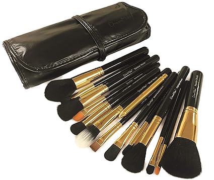 Dream Maker 15 Piece Makeup Brush Set With Pouch Model DM-146 (Black + Gold)