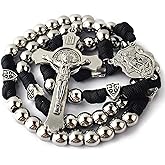 HanlinCC 10mm Stainless Steel Beads Large and Heavy Rugged Durable Paracord Rosary for Men with St.Michael Center Piece and St.Benedict Crucifix