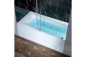 WOODBRIDGE 60" x 32" Alcove Acrylic Rectangular Whirlpool Heated Jetted Tub in White with right Drain, Chrome Finish, BS667-R-CH01