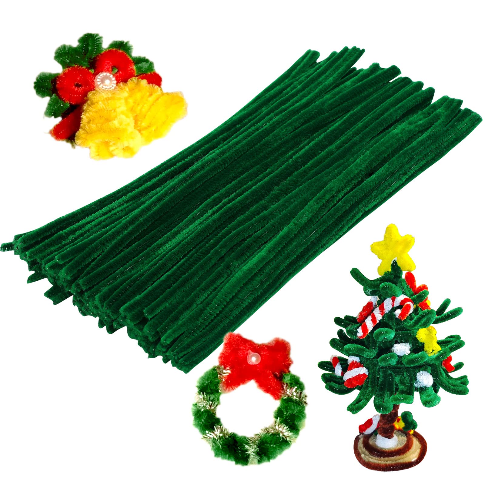 100 PCS Pipe Cleaner Chenille Stem, Green Pipe Cleaner For Crafts Handy Disposable Cleaning Tool—6 mm x 12” for DIY Art Craft Decorations
