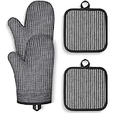 CUSIRA Oven Mitts and Pot Holders, Silicone Oven Gloves, 500 F Heat Resistant Oven Mitts Sets, Non-Slip Silicone Textured Grip, Darkgray